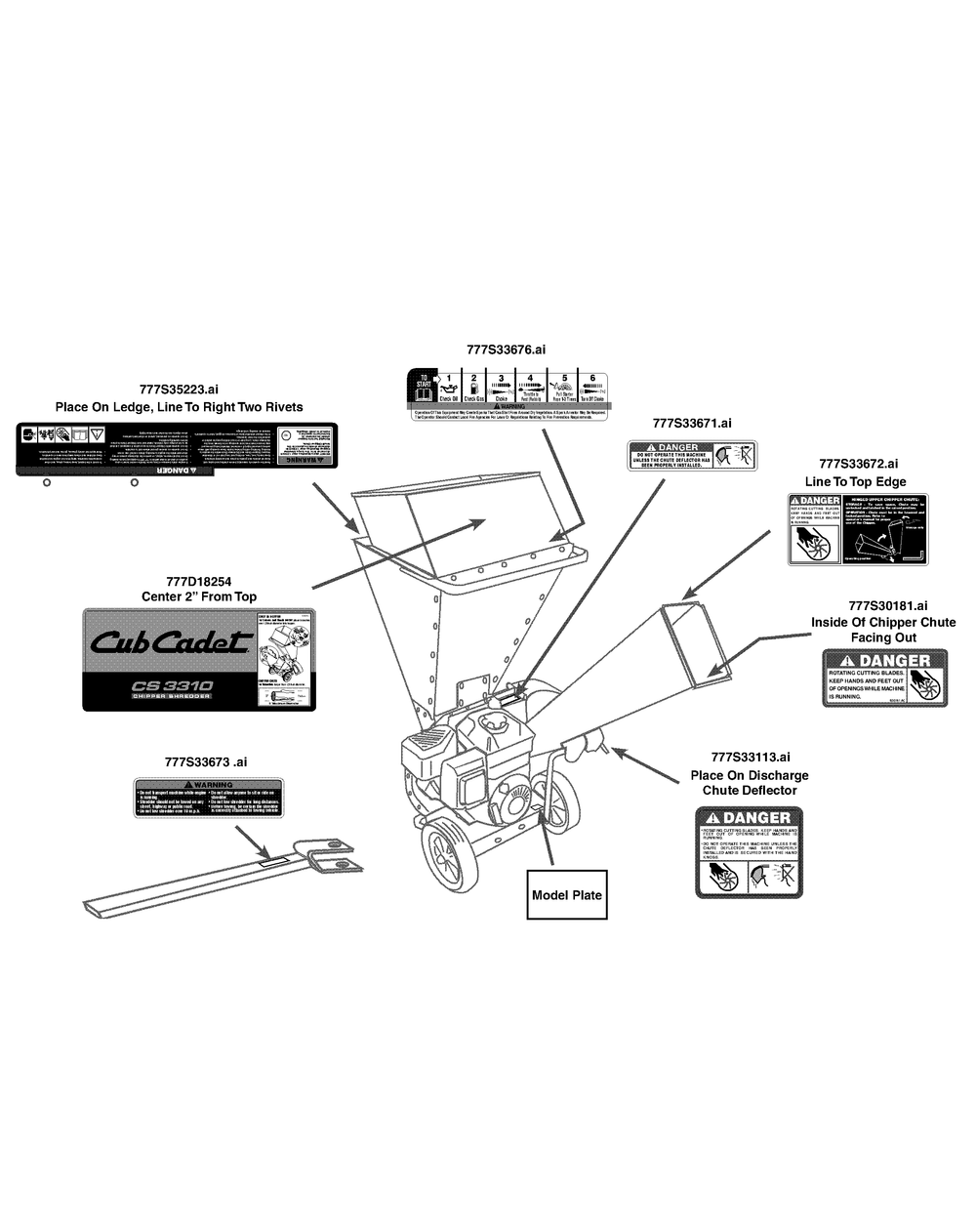 Label Map Diagram and Parts List for CS3310 (24A424M-24A424M709-24A424M710-24A424M756)(2015) Cub Cadet Chipper Shredder